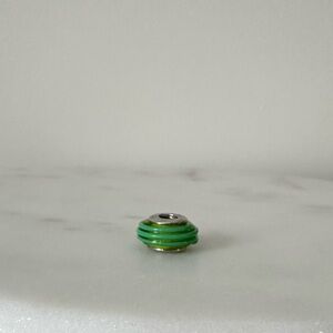 Pandora Green Ribbons Murano Glass charm with a sterling silver core RETIRED